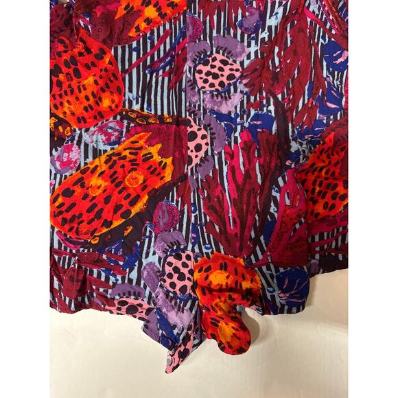 Free People Audrey Long Sleeve Romper V-Neck Printed Red Combo Shorts Size 8 - Picture 10 of 13